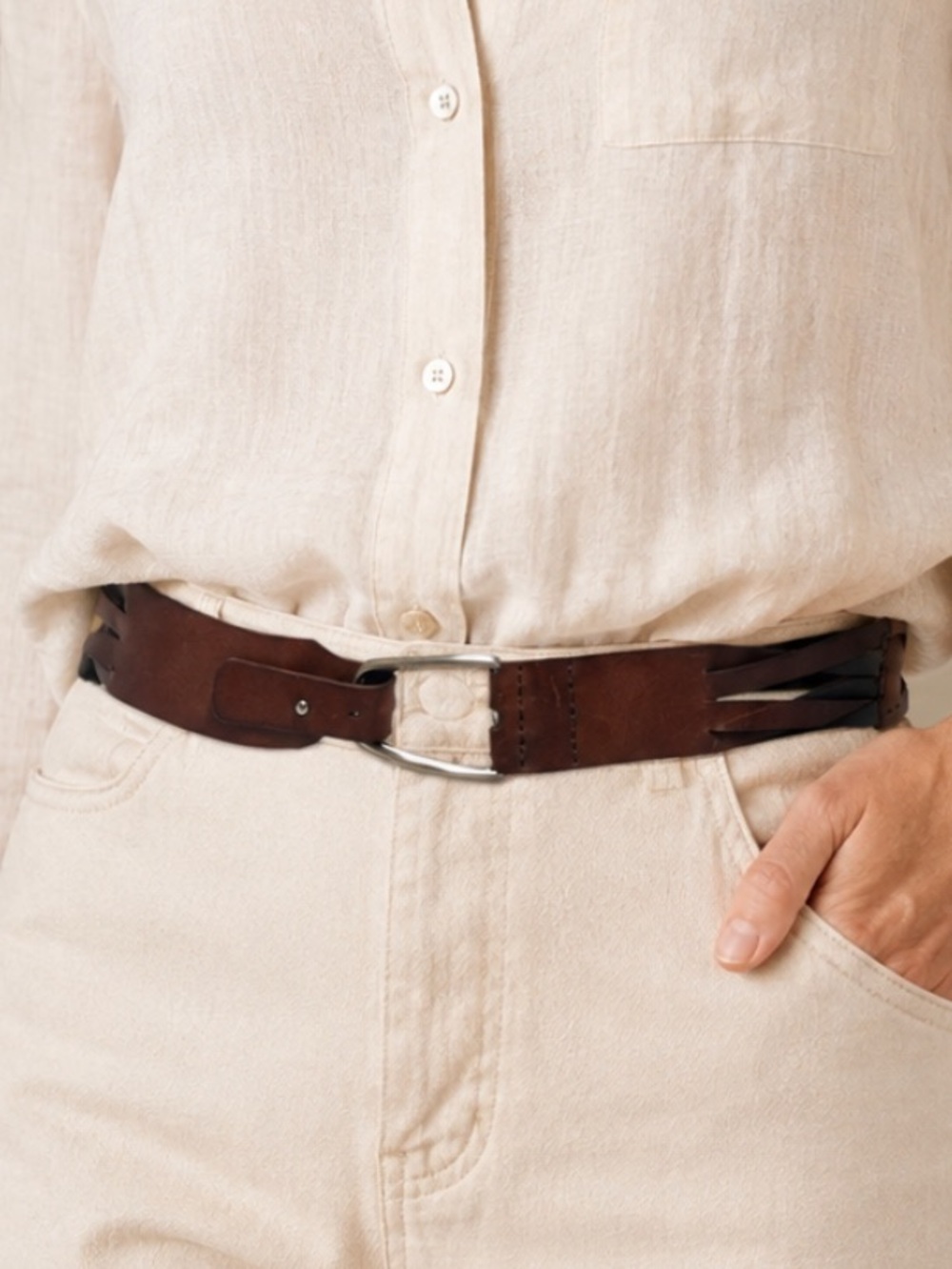 J Jill  Brown Leather weaved Belt in size medium